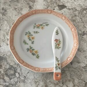 Vintage floral butter plate and knife